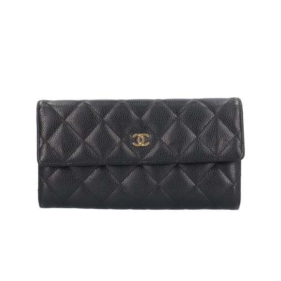 Pre-owned Chanel Matelasse Long Wallet in Caviar Leather A50096 Women's